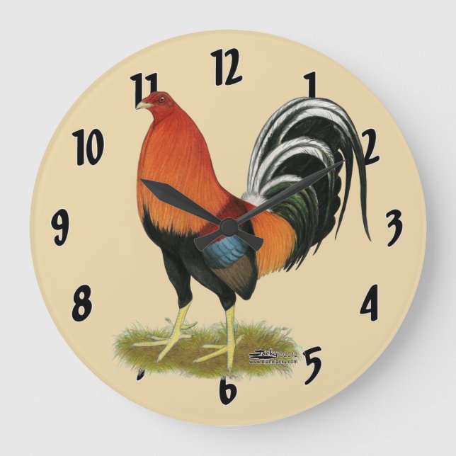 Reloj Redondo Grande Gallo Trigo Gamecock (Anverso)