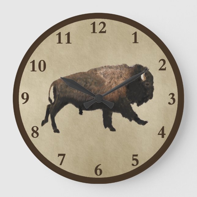 Reloj Redondo Grande Galloping Bison Sobre Papel Antiguo (Anverso)
