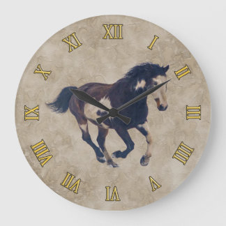 Reloj Redondo Grande Galloping Pinto American Paint Stallion Horse