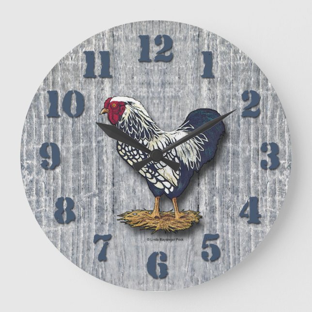 Reloj Redondo Grande Gallos atados plata Barnboards de Wyandotte (Anverso)