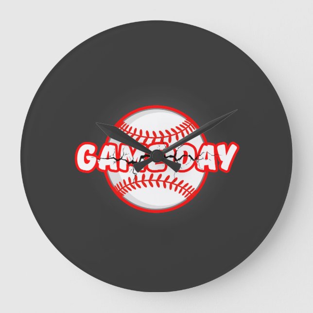 Reloj Redondo Grande Game Day Cracked Baseball Sports Graphic (Anverso)