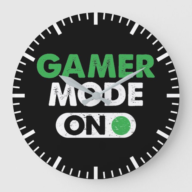 Reloj Redondo Grande Gamer Mode On - Funny Video Gamer, Gaming Humor (Anverso)