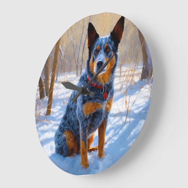 Reloj Redondo Grande Ganado australiano deja que nieve Navidades (Ángulo)