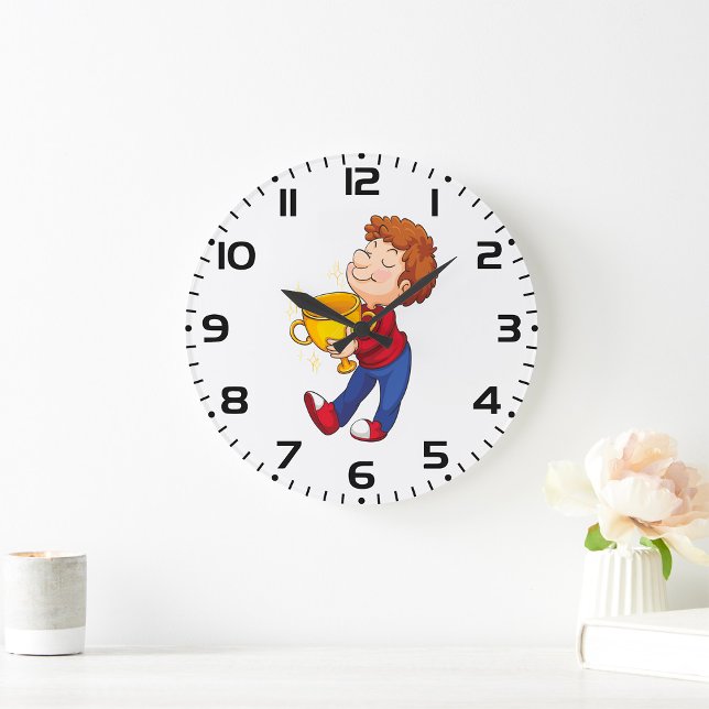 Reloj Redondo Grande Ganador del premio Boy Holding Golden Trophy (Subido por el creador)