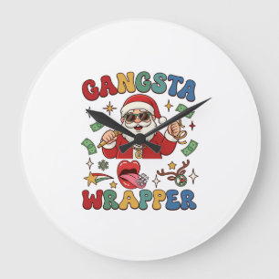 Reloj Redondo Grande Gangsta Wrapper Santa de Navidad Micrófono Dinero