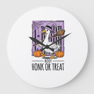 Reloj Redondo Grande Ganso Bruja de Halloween Honk o Tratar