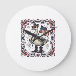 Reloj Redondo Grande Ganso Patriótico Grabado Antiguo