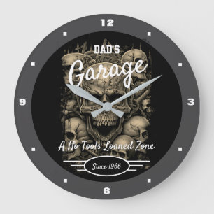 Reloj Redondo Grande Garage Dad's o Any Name Skulls Black Gray