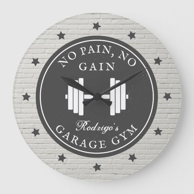Reloj Redondo Grande Garage Home Gym Workout Fitness Barbell Sport Name (Anverso)