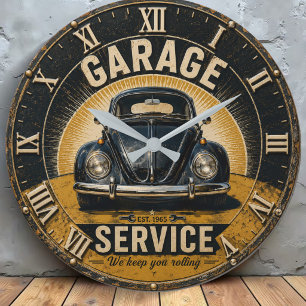 Reloj Redondo Grande Garage Service Classic Beetle Mechanic Workshop