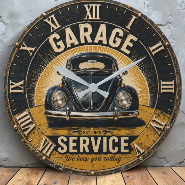 Reloj Redondo Grande Garage Service Classic Beetle Mechanic Workshop  (Subido por el creador)