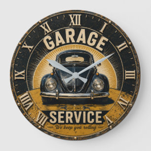 Reloj Redondo Grande Garage Service Classic Beetle Mechanic Workshop 