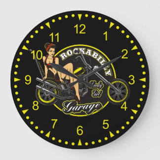 Reloj Redondo Grande Garaje para motocicletas Pinup Babe Rockabilly