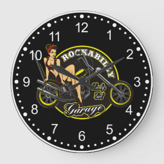 Reloj Redondo Grande Garaje para motocicletas Pinup Babe Rockabilly