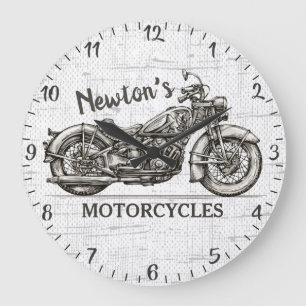 Reloj Redondo Grande Garaje para motociclistas con nombre personalizado