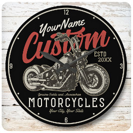 Reloj Redondo Grande Garaje para motociclistas Rebel Cruiser Personaliz