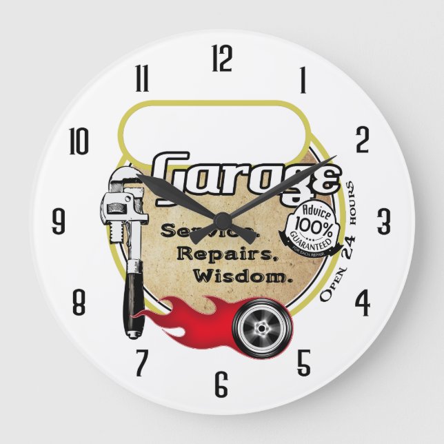 Reloj Redondo Grande Garaje personalizado (Anverso)