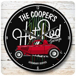 Reloj Redondo Grande Garaje Red Hot Rod Pinstripes CUALQUIER NOMBRE Coc