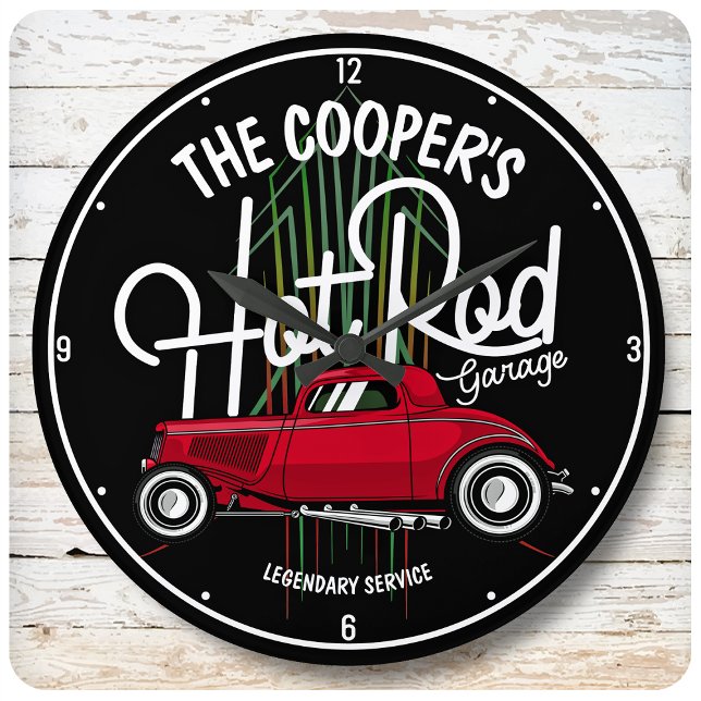 Reloj Redondo Grande Garaje Red Hot Rod Pinstripes CUALQUIER NOMBRE Coc (Subido por el creador)