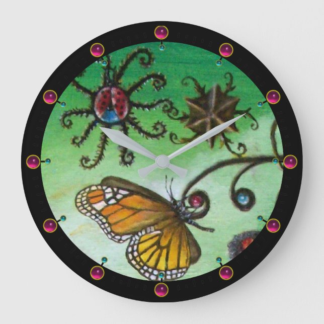 Reloj Redondo Grande GARDEN OF MELISSA Magic Butterfly, Ladybug,Green (Anverso)