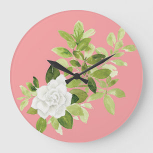 Reloj Redondo Grande Gardenia capa jazmín acuarela floral