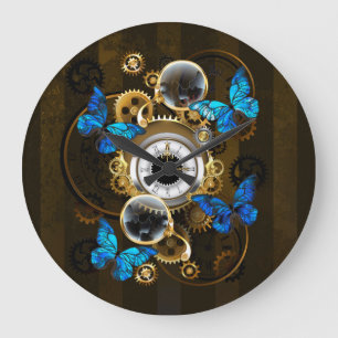 Reloj Redondo Grande Gases de vapor y mariposas azules