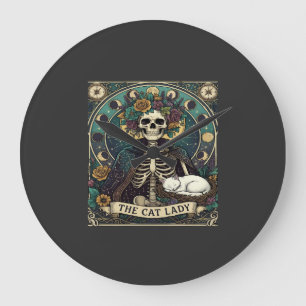 Reloj Redondo Grande Gata Señora Haloween Esqueleto Floral Luna Brújula