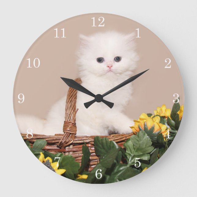 Reloj Redondo Grande Gatito blanco (Anverso)
