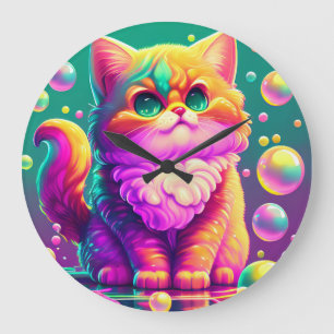 Reloj Redondo Grande Gatito Colorido