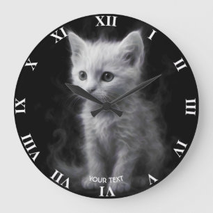 Reloj Redondo Grande Gatito de Humo Blanco Fantasía Lindo