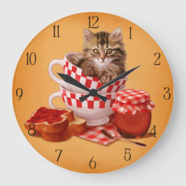Reloj Redondo Grande gatito de la taza de té