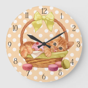 Reloj Redondo Grande Gatito de los macarrones y de la magdalena