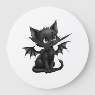 Reloj Redondo Grande Gatito negro gruñón de Halloween con disfraz de mu