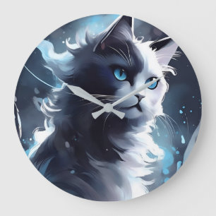 Reloj Redondo Grande Gatito negro y blanco místico Gato acuático