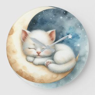 Reloj Redondo Grande Gatito y luna