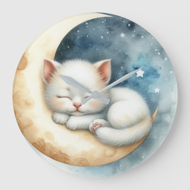 Reloj Redondo Grande Gatito y luna (Anverso)
