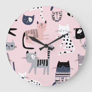 Reloj Redondo Grande Gatitos coloridos: Vintage rosa infantil