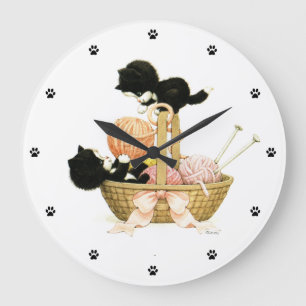 Reloj Redondo Grande Gatitos en cesta
