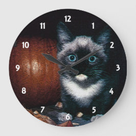 Reloj Redondo Grande Gatitos y calabaza para Halloween