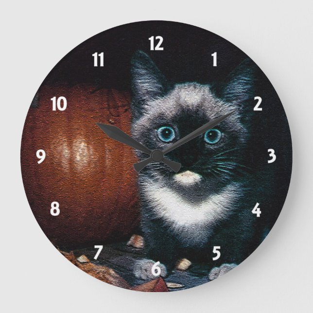 Reloj Redondo Grande Gatitos y calabaza para Halloween (Anverso)