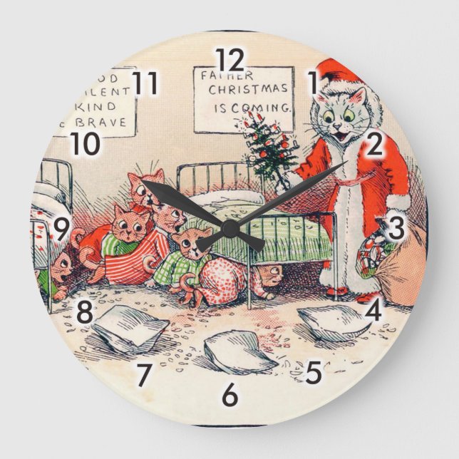 Reloj Redondo Grande Gatitos y Santa Gato, Louis Wain (Anverso)