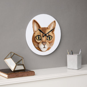 Reloj Redondo Grande Gato Abisinio Inspirado en 3D