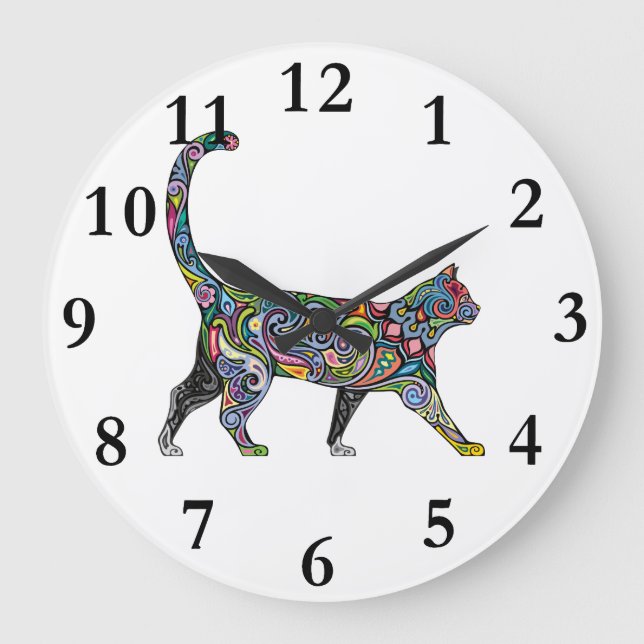 Reloj Redondo Grande Gato abstracto (Anverso)