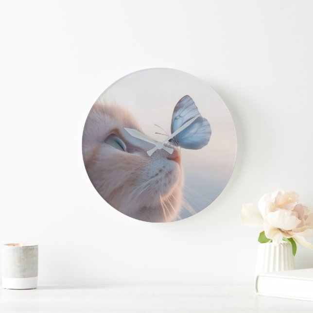 Reloj Redondo Grande Gato Adorable y Mariposa Azul (Hogar)