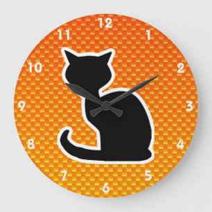 Reloj Redondo Grande Gato amarillo-naranja