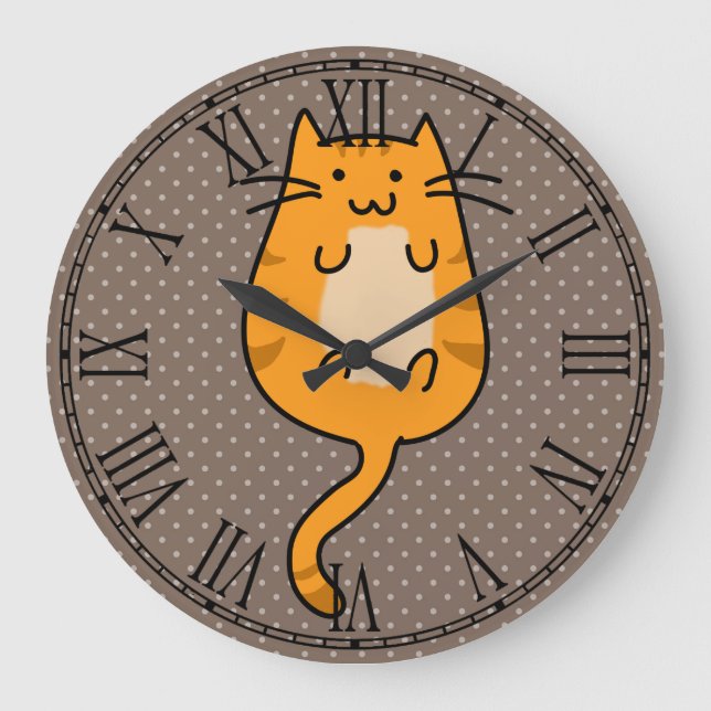 Reloj Redondo Grande Gato anaranjado lindo (Anverso)