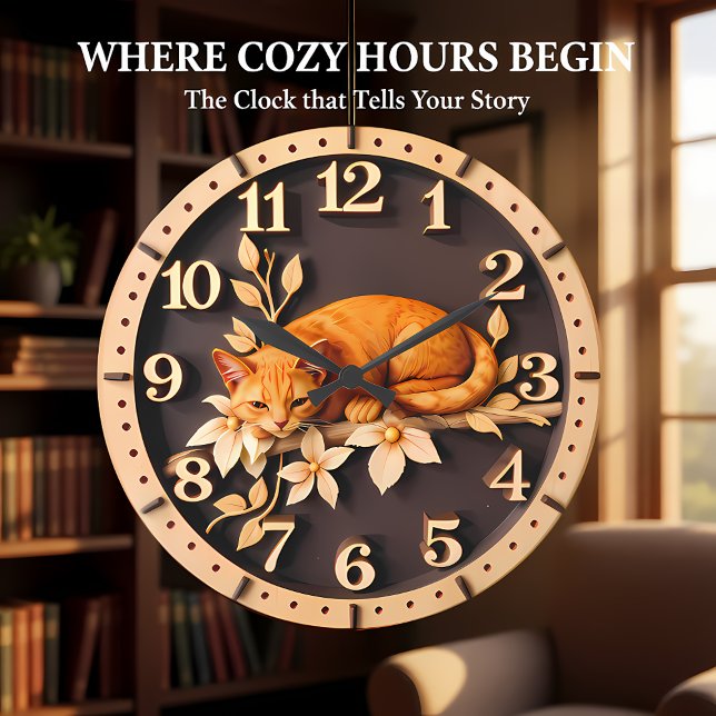 Reloj Redondo Grande Gato atigrado descansando Flor (Subido por el creador)