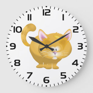 Reloj Redondo Grande Gato Atigrado Gordo y Lindo