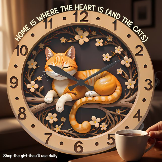 Reloj Redondo Grande Gato Atigrado Naranja Sonriente Primavera (Subido por el creador)
