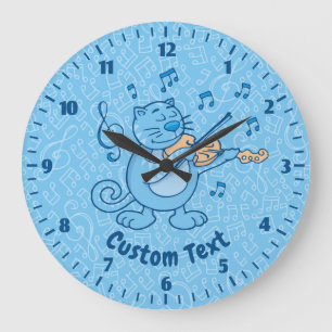 Reloj Redondo Grande Gato azul con violín